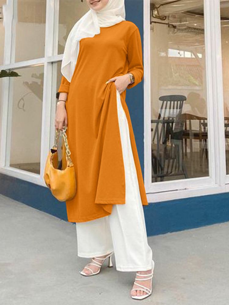 ZANZEA Fashion Muslim Sets 2PCS Long Sleeve Split Hem Tops Loose Troousers Woman Vintage Loose Urban Tracksuits 2023 Oversized ZANZEA Fashion Muslim Sets 2PCS Long Sleeve Split Hem Tops Loose Troousers Woman Vintage Loose Urban Tracksuits 2023 Oversized
