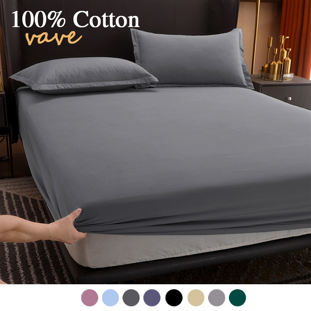 100% Cotton Fitted Bed Sheet with Elastic Band Solid Color Anti-slip Adjustable Mattress Cover for Single Double King Queen Bed 100% Cotton Fitted Bed Sheet with Elastic Band Solid Color Anti-slip Adjustable Mattress Cover for Single Double King Queen Bed