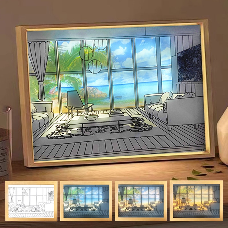 INS Deco Led Light Painting USB Plug Dimming Wall Artwork Table Lamp Gift Indoor Sunlight Window Wooden Photo Night Luminous INS Deco Led Light Painting USB Plug Dimming Wall Artwork Table Lamp Gift Indoor Sunlight Window Wooden Photo Night Luminous