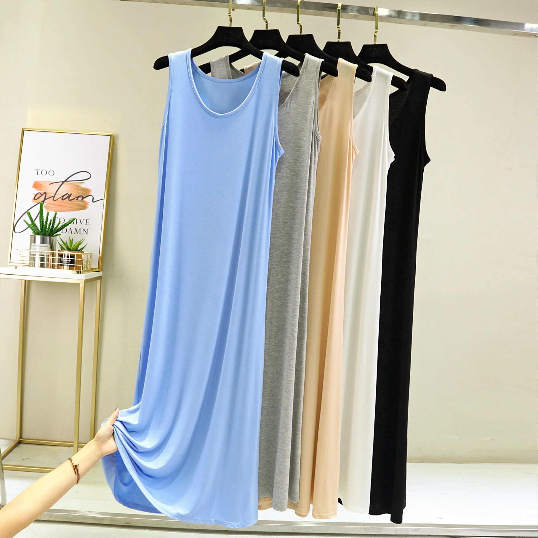 Fdfklak Vestidos Mujer New Casual Modal Night Dress Women Sleeveless Vest Long Nightdress Comfortable Ladies Nightie Nightgowns