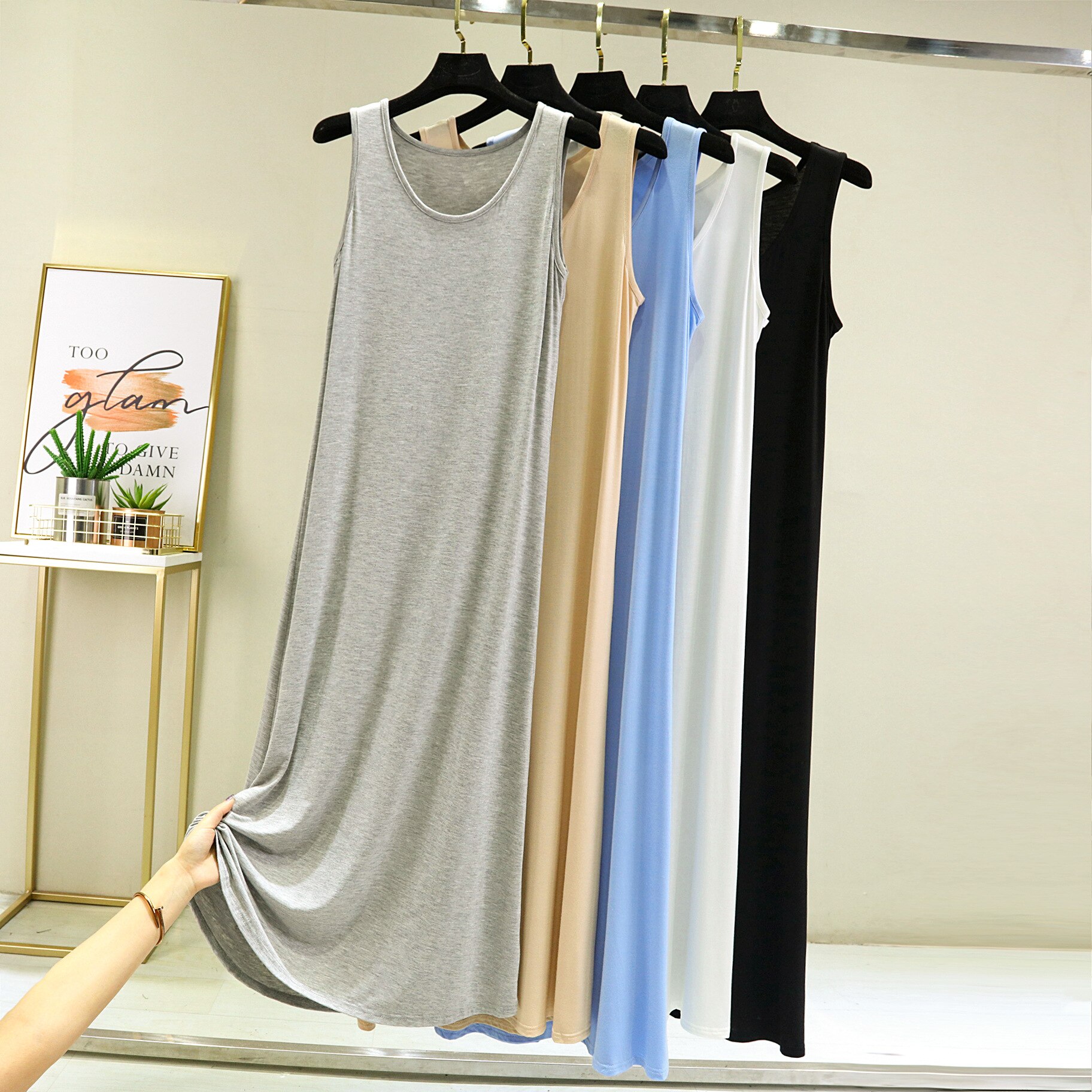 Fdfklak Vestidos Mujer New Casual Modal Night Dress Women Sleeveless Vest Long Nightdress Comfortable Ladies Nightie Nightgowns