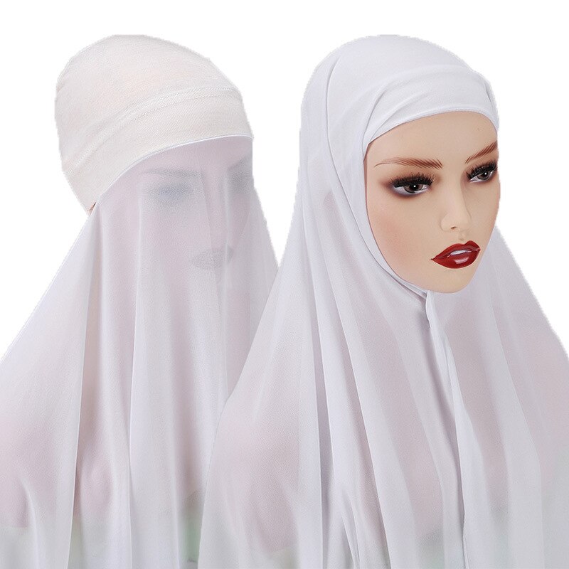 2 In 1 Chiffon Hijab Scarf With Jersey Inner Cap All In One Suit For Muslim Women Convinient Headscarf 25 New Colors