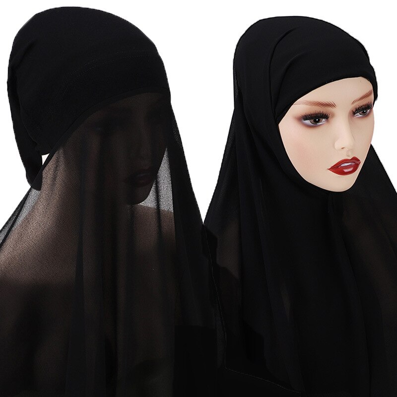 2 In 1 Chiffon Hijab Scarf With Jersey Inner Cap All In One Suit For Muslim Women Convinient Headscarf 25 New Colors