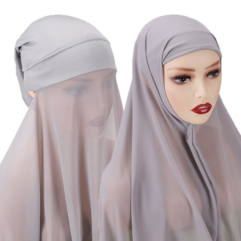 2 In 1 Chiffon Hijab Scarf With Jersey Inner Cap All In One Suit For Muslim Women Convinient Headscarf 25 New Colors
