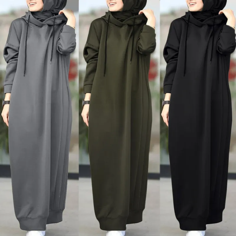 2023 New Hooded Draw Rope Muslim Hijab Abaya Loose Long Sleeve Abayas Women Dubai Kaftan Turkish Modesty Robe Jilbab