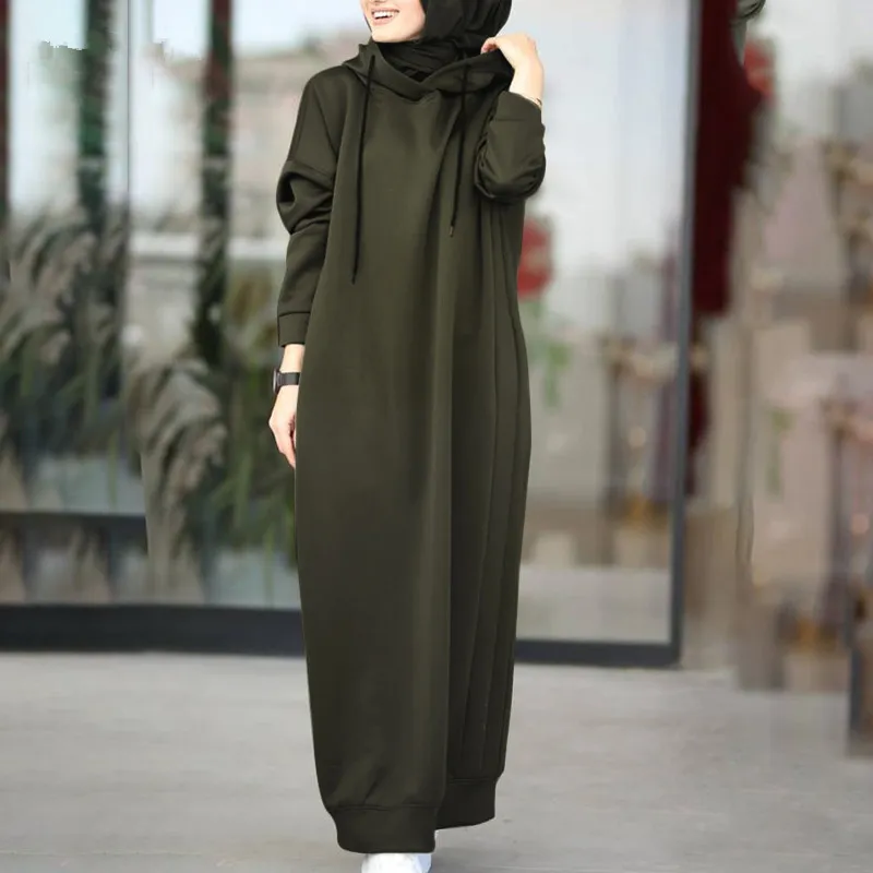 2023 New Hooded Draw Rope Muslim Hijab Abaya Loose Long Sleeve Abayas Women Dubai Kaftan Turkish Modesty Robe Jilbab