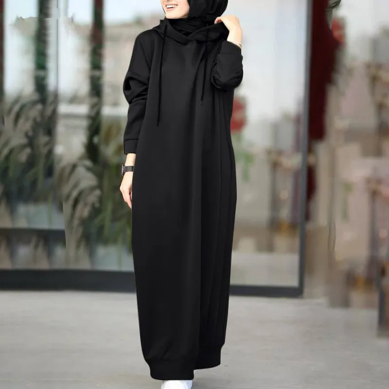2023 New Hooded Draw Rope Muslim Hijab Abaya Loose Long Sleeve Abayas Women Dubai Kaftan Turkish Modesty Robe Jilbab