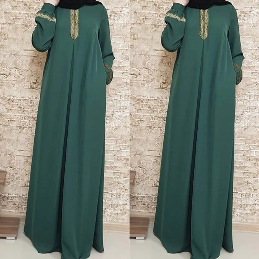 Muslim Abaya Ethnic Style Print Islam Abaya Dress Solid Color Loose Casual Robe Femme Musulman for Middle East Arabia
