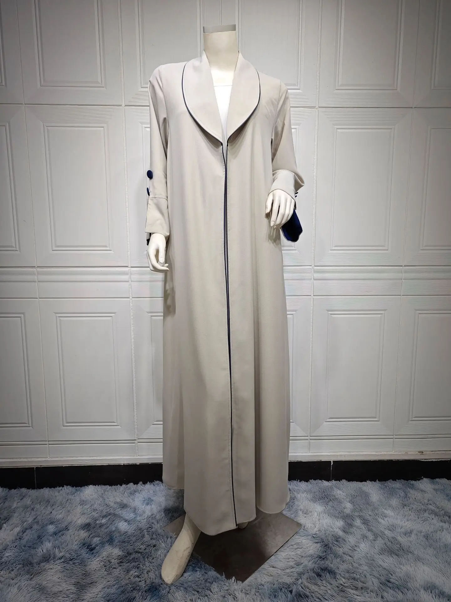 Muslim Autumn Winter Open Kimono Abaya for Women Jalabiyat Black and White Contrast Color Moroccan Turkish African Robe Dubai