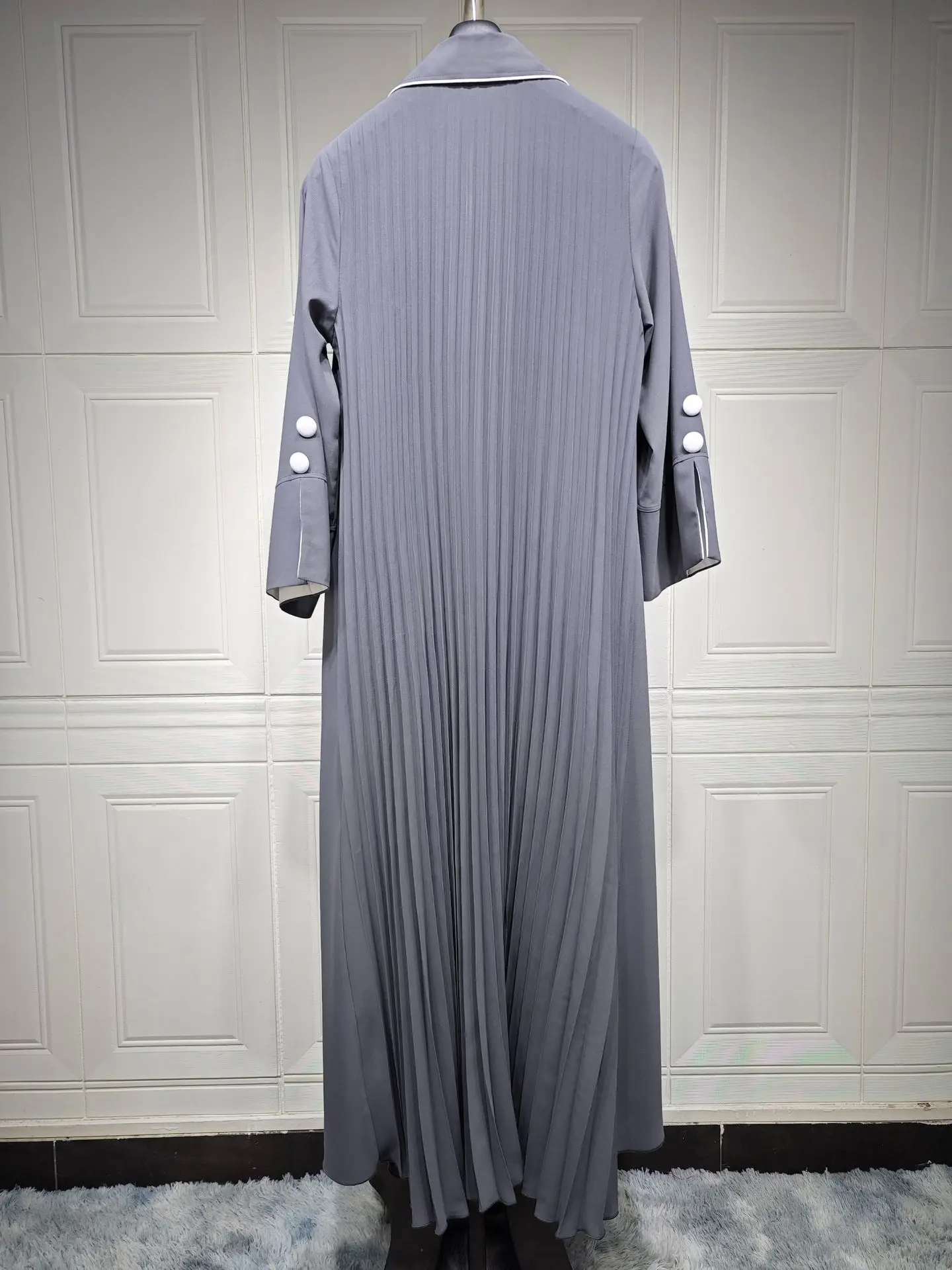 Muslim Autumn Winter Open Kimono Abaya for Women Jalabiyat Black and White Contrast Color Moroccan Turkish African Robe Dubai