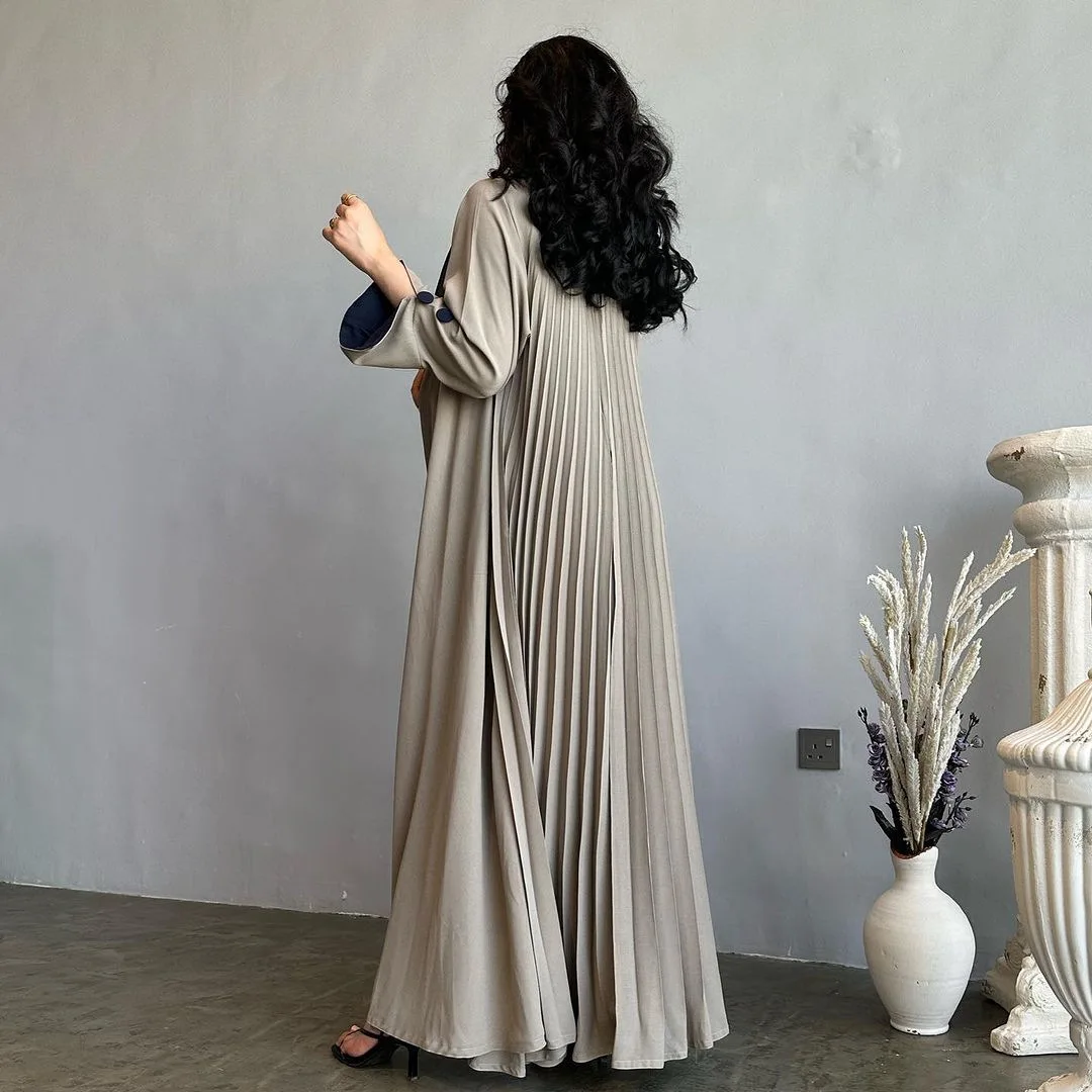 Muslim Autumn Winter Open Kimono Abaya for Women Jalabiyat Black and White Contrast Color Moroccan Turkish African Robe Dubai