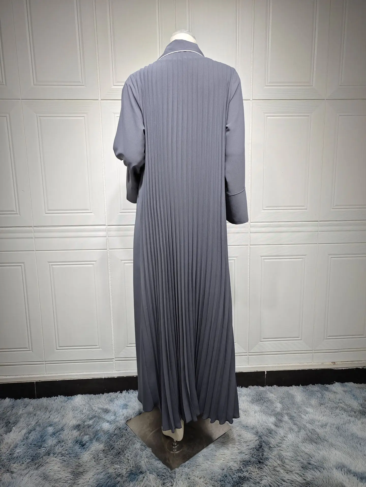 Muslim Autumn Winter Open Kimono Abaya for Women Jalabiyat Black and White Contrast Color Moroccan Turkish African Robe Dubai