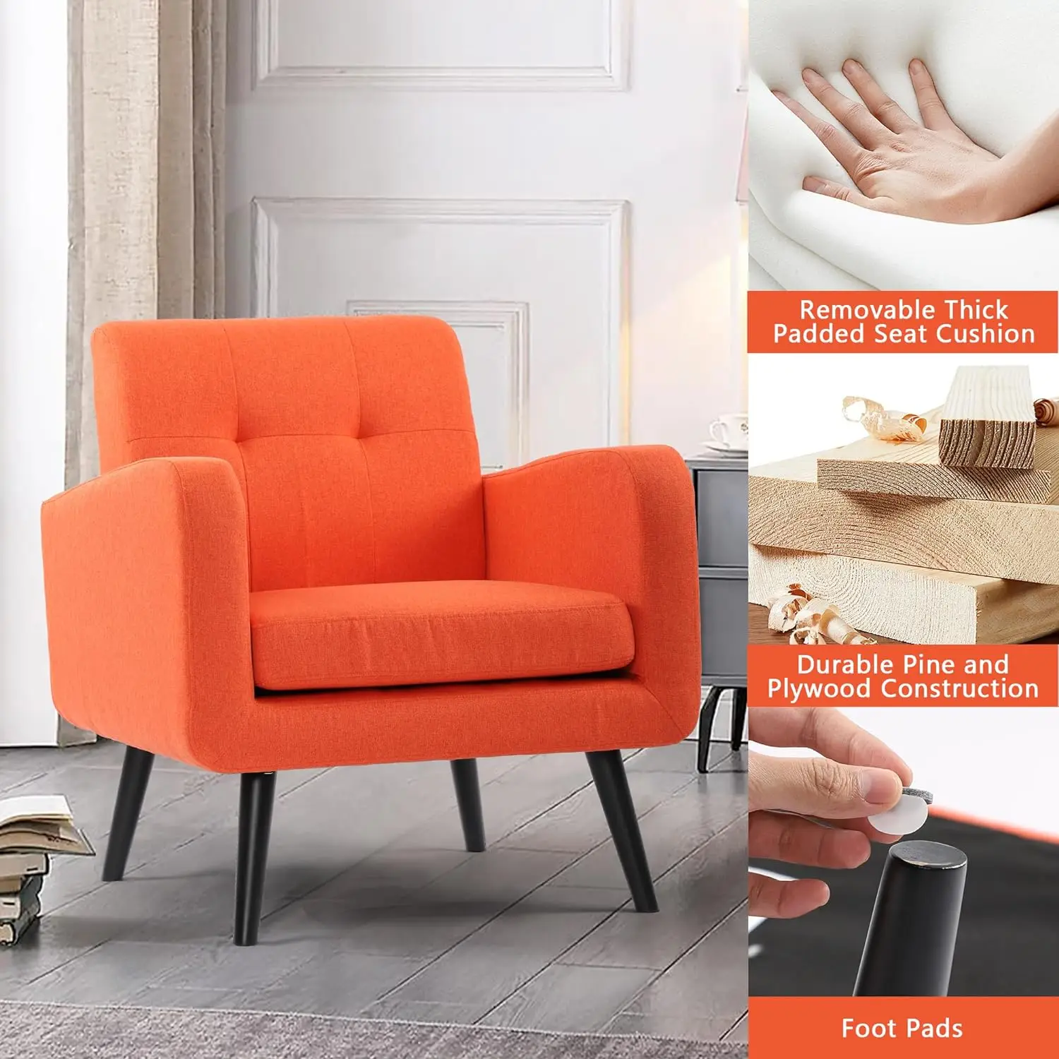 Mid Century Accent Chairs, Minimalist Modern Fabric ArmChair for bedroom livingroom leisure Home Furniture sillones Mid Century Accent Chairs, Minimalist Modern Fabric ArmChair for bedroom livingroom leisure Home Furniture sillones