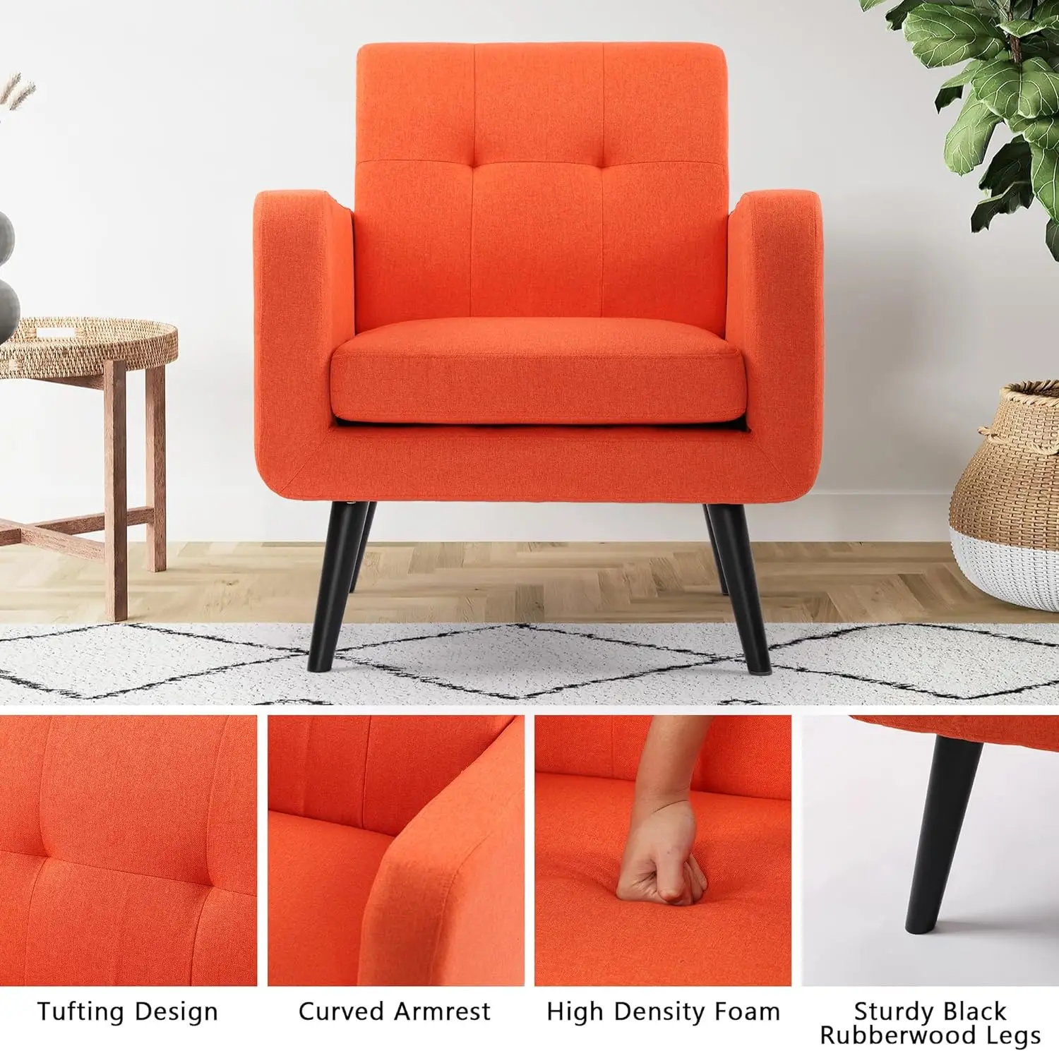 Mid Century Accent Chairs, Minimalist Modern Fabric ArmChair for bedroom livingroom leisure Home Furniture sillones